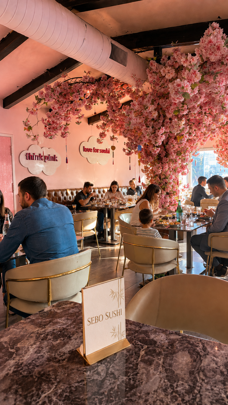 La sala luminosa e floreale di SEBO Sushi Roma San Paolo